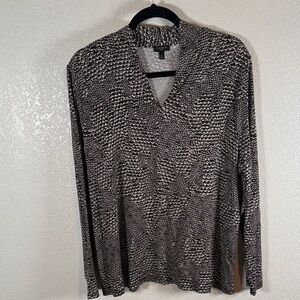 Talbots Black White Reptile Print Jersey Knit V Neck Long Sleeve Top Size 2X
